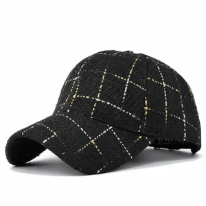 Cappellino Béisbol in Tweed a Quadri Con Fili Dorati Regolabile Cappello Sole Outdoor Donna Uomo Fashion