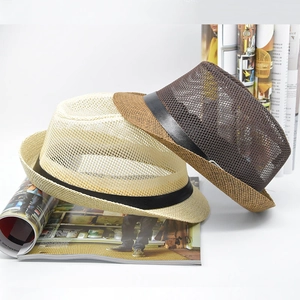 Fashionable retro hollow mesh jazz fedora hats in beige and dark brown colors