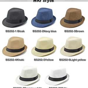 Straw fedora hats set in 8 colors with black decorative bands for summer sun protection