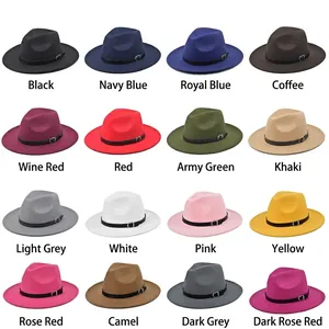 Classic unisex wool fedora hats with flat brim and leather belt in sixteen various colors