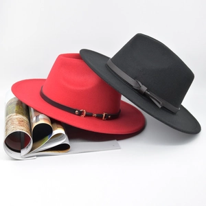 Classic wide brim wool fedora hats in red and black with stylish leather bands