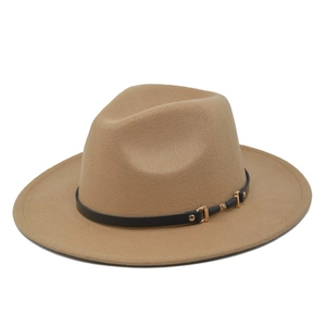 Vintage Wide Brim Wool Fedora Hat For Men Women Elegant Jazz Hat With Leather Belt Buckle Autumn Winter Solid Color Fedora