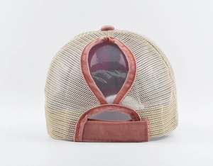 Vintage gewaschene rote Pferdeschwanz-Baseballkappe mit Netz und Klettverschluss