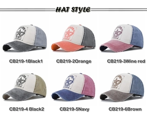 Matrix display showing six colors of washed cotton baseball caps with star patch