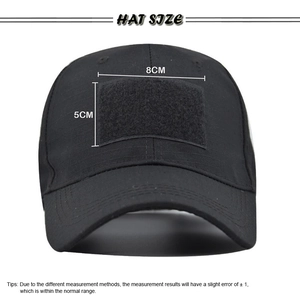 Casquette tactique noire avec zone velcro de 8x5 cm pour patchs sur le panneau avant