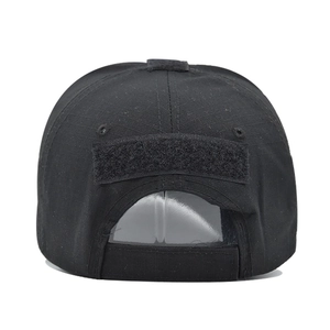 Casquette de baseball tactique noire avec sangle velcro et zone de patch personnalisable