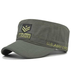 Army green canvas cadet hat with Air Force embroidery and star emblem, 45-degree view