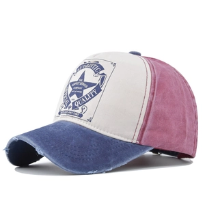 Vintage Washed Cotton Baseball Cap Patchwork Distressed Embroidered Star Lettering Retro Sun Hat For Men Women Trucker Cap