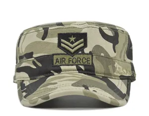 Flat top camouflage cadet cap with Air Force embroidery and tactical military style