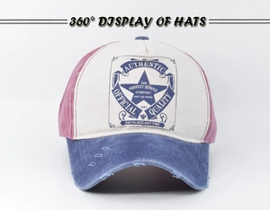 Detail of vintage patchwork baseball cap with washed denim brim and retro star emblem