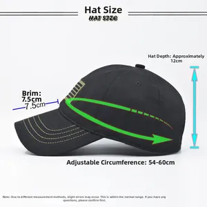 Casquette de baseball tactique noire avec broderie camouflage et guide des tailles