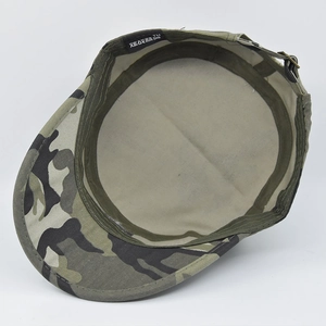Detail view of cotton camo military cap interior showing sweatband and stitching