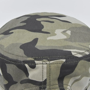 Detailed top view showing precise stitching on camouflage canvas tactical flat cap