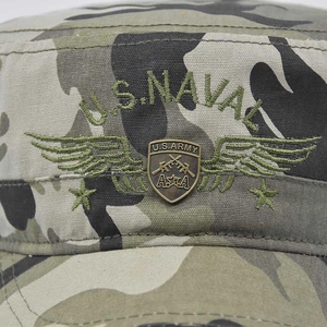 Camo tactical flat top cap with eagle embroidery and U.S. Naval insignia for men and women