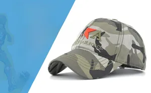 Detail of military camouflage baseball cap featuring 3D Army Air Force star embroidery