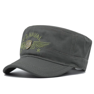 Military Cotton Cadet Cap Flat Top Patrol Hat Embroidered US Naval Army Badge Camo Adjustable Cap For Unisex