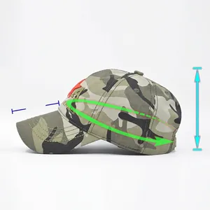 Adjustable cotton camouflage baseball cap with Air Force embroidery and size details