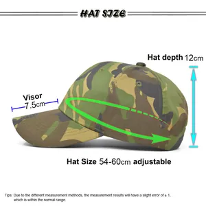 Größentabelle für verstellbare Camouflage-Baseballkappe mit 54-60cm Umfangsabmessung
