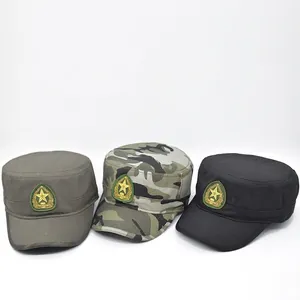 Klassische Militärmützen aus Baumwolle mit Stern-Stickerei in Grau, Camo und Schwarz