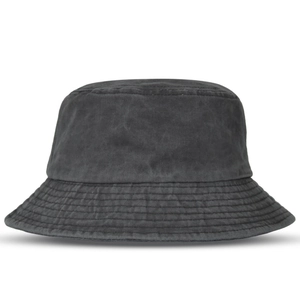 Classic washed denim bucket hat in charcoal grey with reinforced stitched brim for sun protection
