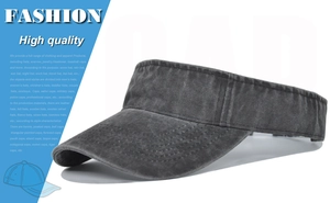 Vintage washed distressed grey sun visor hat featuring a breathable empty top design