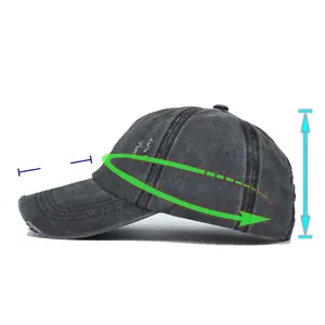 Distressed ponytail baseball cap size guide with 54-60cm adjustable circumference