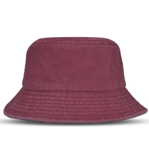 Classic burgundy washed cotton bucket hat with flat top and reinforced multi-stitch brim