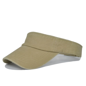 Detail view of khaki washed cotton ponytail sun visor cap with reinforced stitching
