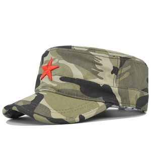 Vintage Military Flat Top Cadet Cap Red Star Embroidery Camouflage Cotton Sun Protection Hat For Men Women Outdoor Casual