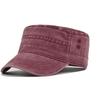 Detail of vintage washed burgundy cadet hat showing side eyelets and reinforced stitching