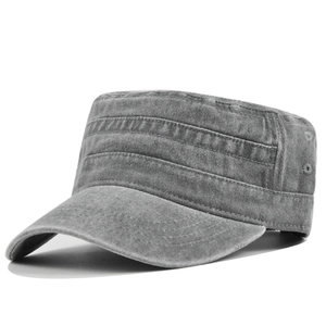 Detail view of washed cotton cadet cap with vintage texture and breathable eyelets