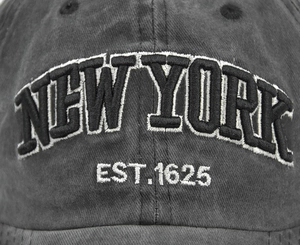 Vintage washed cotton baseball cap with New York 3D embroidery and adjustable strap