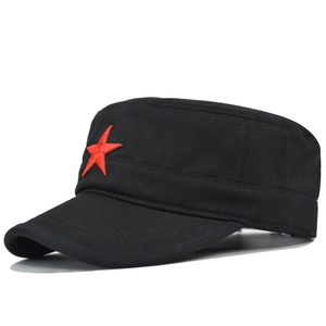 Classic black cadet cap with red embroidered star made of premium cotton canvas fabric