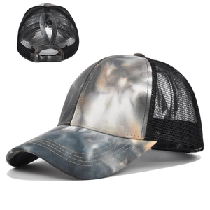 Pferdeschwanz Baseballkappe mit Mesh-Einsatz und grauem Tie-Dye-Marmor-Verlaufsmuster