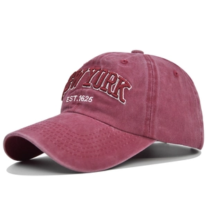Vintage washed burgundy baseball cap with white New York 3D embroidery on front