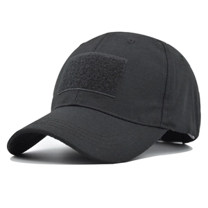 Casquette de baseball tactique noire en tissu ripstop avec zone velcro pour le sport
