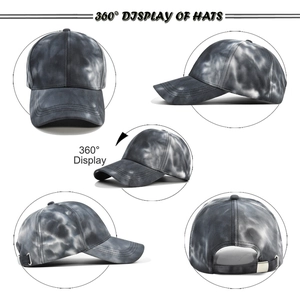 360-degree view of tie-dye baseball cap with smoke marble pattern and metal buckle