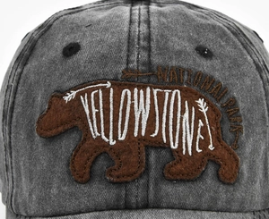 Yellowstone National Park Bear Patch Embroidered Washed Cotton Baseball Cap Vintage Adjustable Outdoor Sun Hat For Men Women