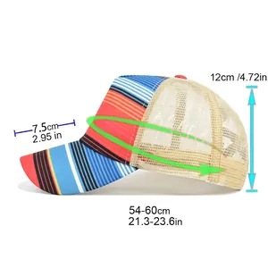 Cappellino da baseball a rete a righe arcobaleno con tabella taglie regolabile 54-60cm