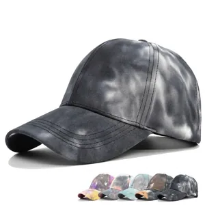 Cotton Tie-Dye Baseball Cap Vintage Wash Marble Pattern Adjustable Curved Brim Sun Hat For Outdoor Travel Men Women