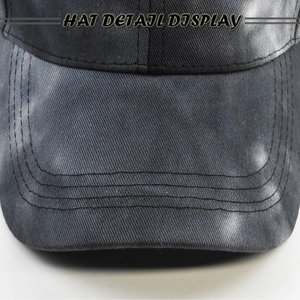 Tie-dye washed grey cotton baseball hat with durable reinforced brim stitching detail