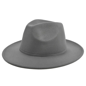Detailed side view of dark grey wool felt fedora hat with classic teardrop crown