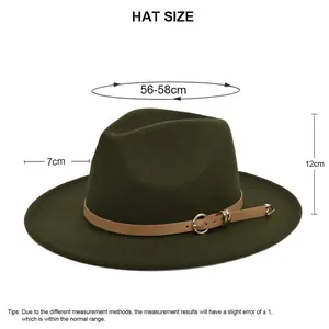 British style dark green wool fedora hat with size chart for 56-58cm head circumference