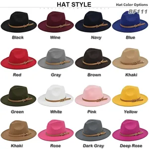 Detailed multi-color grid display of British style wide brim wool fedora hats with buckles