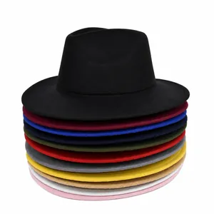Classic Wide Brim Woolen Fedora Hat For Women Men Retro Jazz Style Flat Brim Felt Panama Hat Autumn Winter Outdoor Accessory