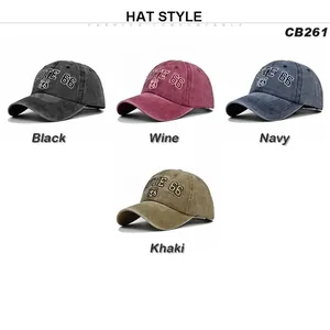 Distressed cotton baseball caps with Route 66 embroidery in four vintage colors