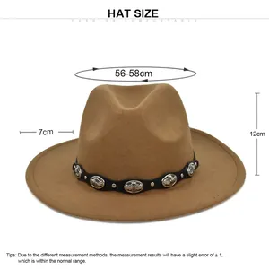 Brown fedora hat with silver studded band, 56-58cm head size and 7cm brim