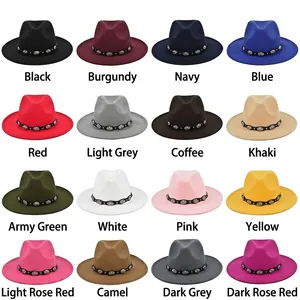 Classic wool fedora hats with wide brim and leather band available in sixteen colors