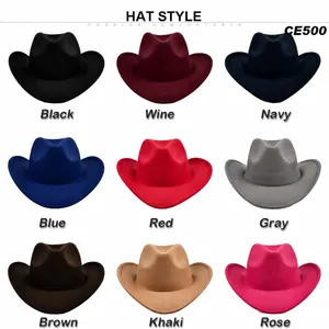 Cappello da cowboy classico in feltro di lana in nove colori con tesa curva e scanalature