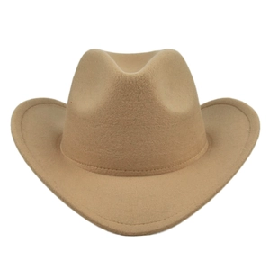 Cappello da cowboy classico in feltro di lana kaki con tesa larga e corona concava